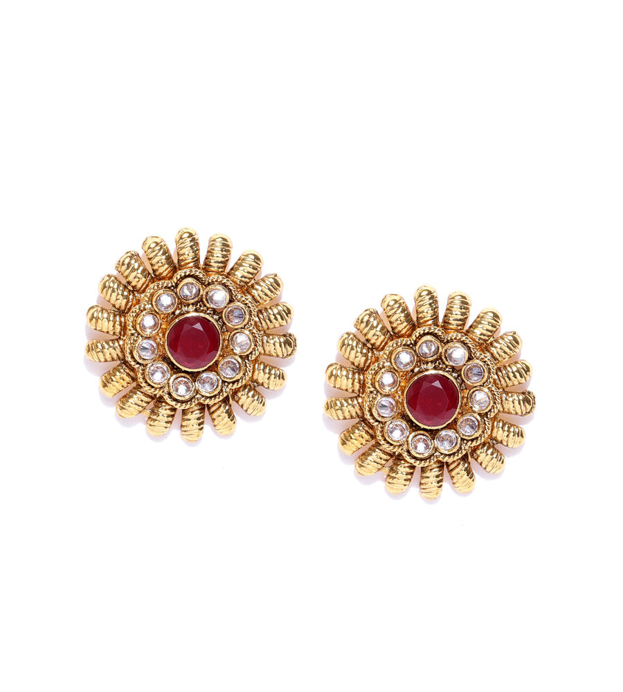 YouBella Pink Gold-Plated Textured Circular Oversized Studs